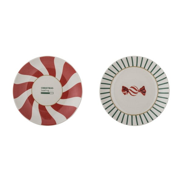 Červeno-krémové dezertné taniere s vianočným motívom z kameniny v súprave 2 ks ø 12,5 cm Yule – Bloomingville