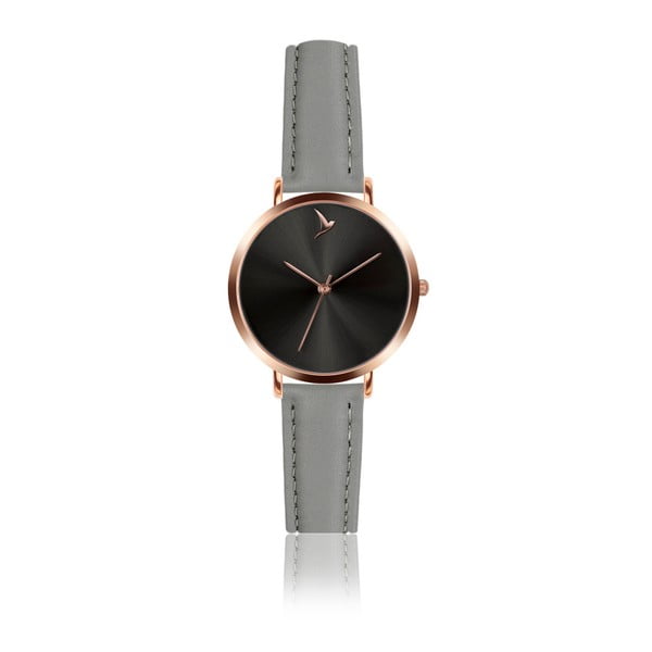 Dámske hodinky so sivým remienkom z pravej kože Emily Westwood Black Mosadz