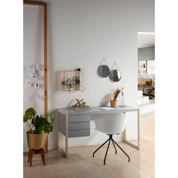 Sivý písací stôl s nohami z borovicového dreva Marckeric Frank-image-1