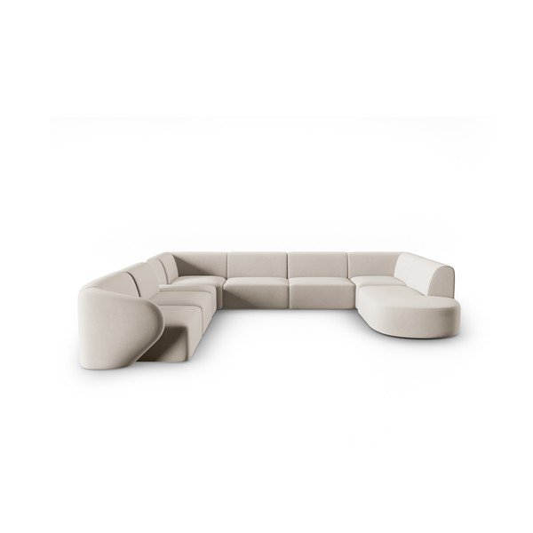 Béžová zamatová rohová pohovka (ľavý roh/do "U") Paolo – Milo Casa