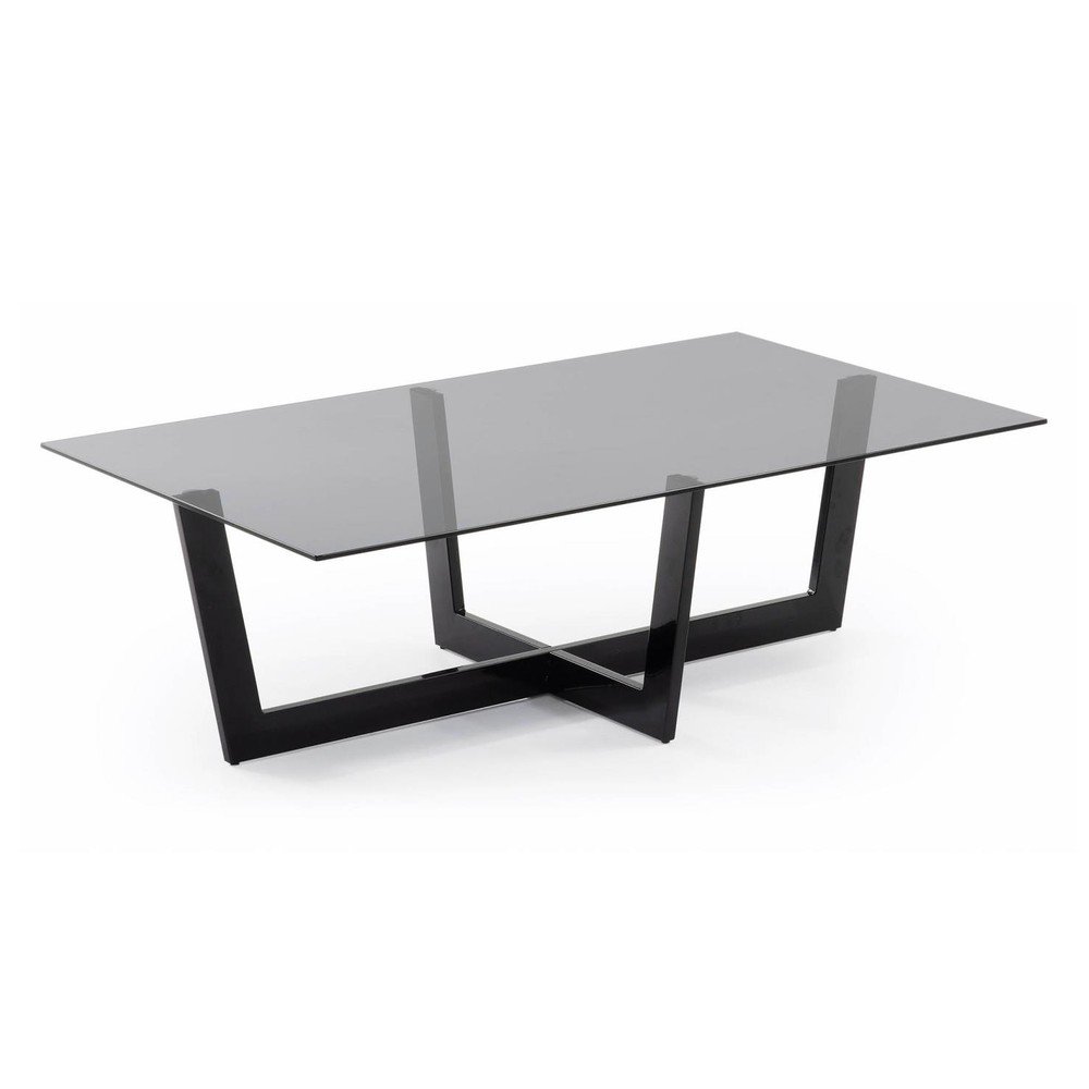 E-shop Čierny konferenčný stolík so sklenenou doskou 70x120 cm Plam – Kave Home