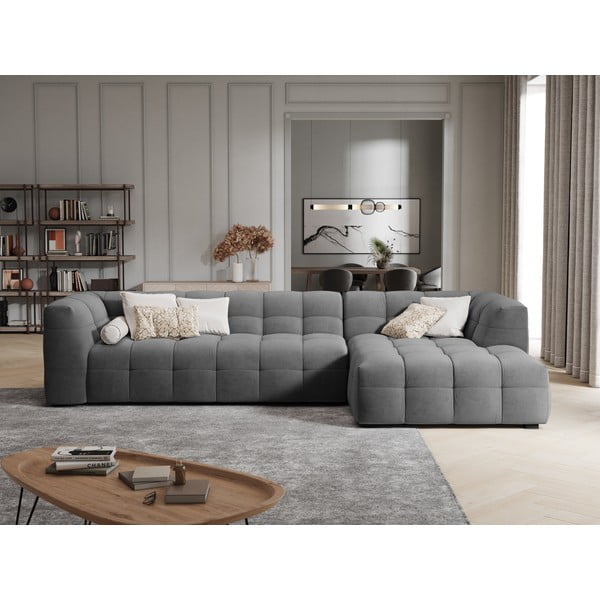 Sivá zamatová rohová pohovka Windsor & Co Sofas Vesta, pravý roh-image-1