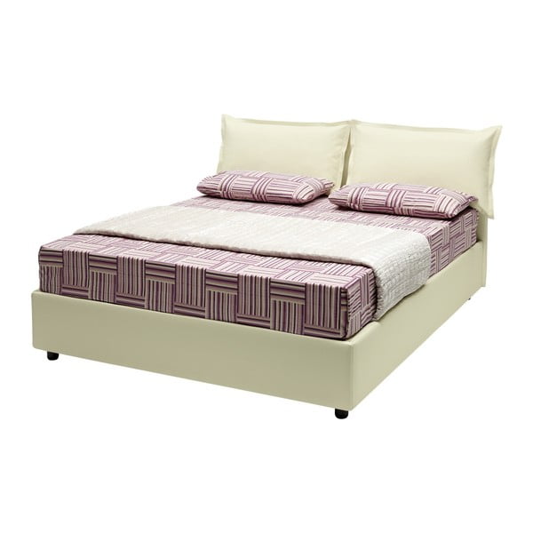 Krémová dvojlôžková posteľ s úložným priestorom, matracom a poťahom z koženky 13Casa Rose, 160 x 190 cm
