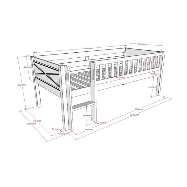 Biela vyvýšená detská posteľ z borovicového dreva s roštom 90x200 cm Scott – Vipack-image-2