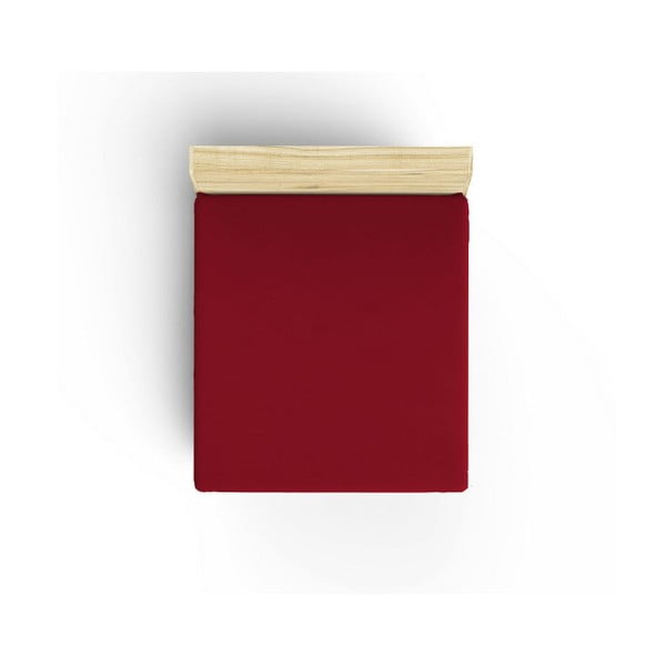 Tmavočervená neelastická bavlnená plachta na jednolôžko Caresso, 90 × 190 cm