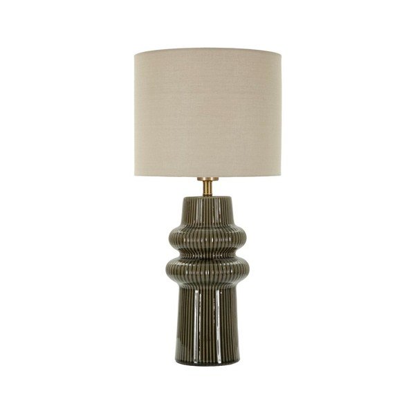 Khaki/krémovobiela keramická stolová lampa s textilným tienidlom (výška  64,5 cm) Harmony – Mauro Ferretti