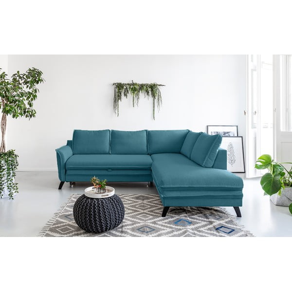 Tyrkysovomodrá rozkladacia rohová pohovka Miuform Charming Charlie L, pravý roh-image-1