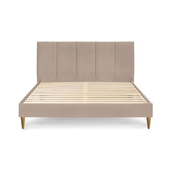 Béžová zamatová dvojlôžková posteľ Bobochic Paris Vivara Light, 180 x 200 cm-image-2