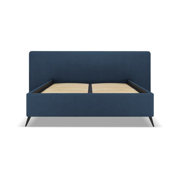 Tmavomodrá čalúnená dvojlôžková posteľ s úložným priestorom a roštom 160x200 cm Walter – Milo Casa-image-1