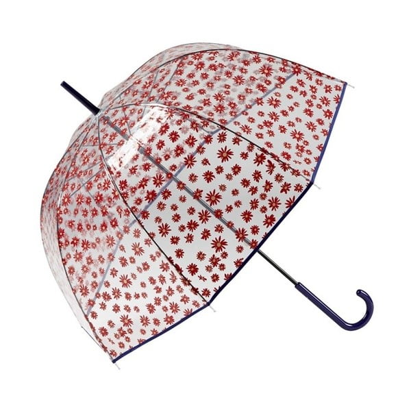 Transparentný dáždnik s červenými detailmi Birdcage Flowers, ⌀ 85 cm