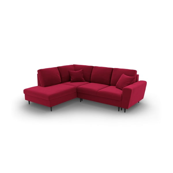 Červená zamatová rozkladacia/s úložným priestorom rohová pohovka (ľavý roh/do L) Kyoto – Cosmopolitan Design-image-1