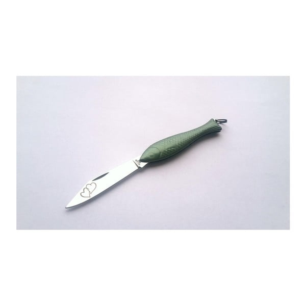 Zelený český nožík rybička s krúžkom Srdiečka v dizajne od Alexandry Dětinskej