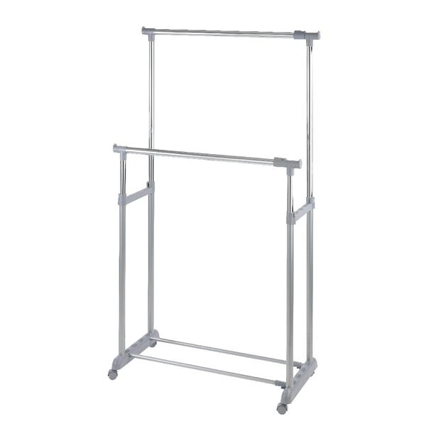 Šedý kovový teleskopický pojazdný stojan na oblečenie Twin - Wenko-image-2