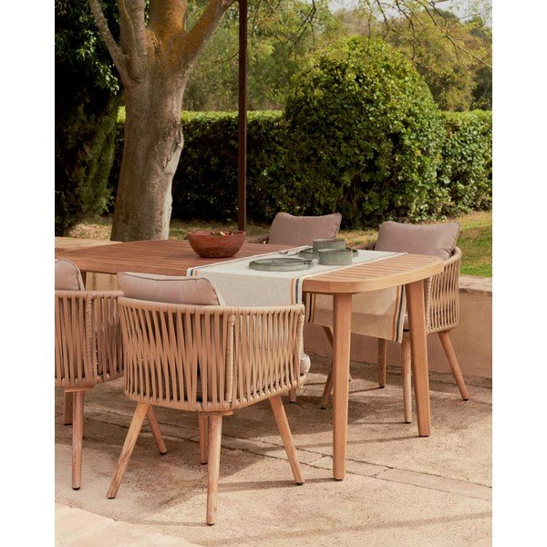 Záhradné stoličky z akáciového dreva s béžovým polstrovaním Kave Home Hemilce-image-4