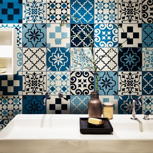 Sada 60 nástenných samolepiek Ambiance Wall Decal Cement Tiles Azulejos Caralinera, 15 × 15 cm-image-1