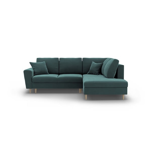 Zamatová rozkladacia/s úložným priestorom rohová pohovka v petrolejovej farbe (pravý roh/do L) Kyoto – Cosmopolitan Design