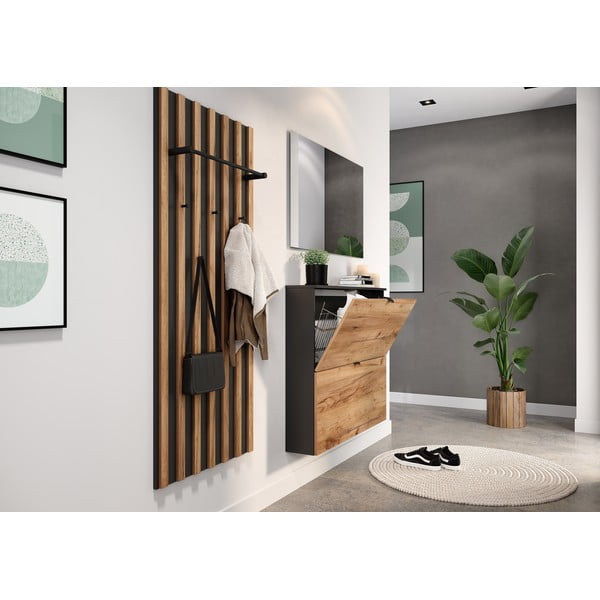 Výklopná závesná skrinka na topánky v dekore duba v antracitovo-prírodnej farbe 100x85x19 cm Renell – Germania-image-2