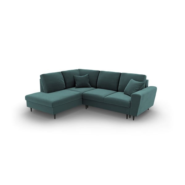 Zamatová rozkladacia/s úložným priestorom rohová pohovka v petrolejovej farbe (ľavý roh/do L) Kyoto – Cosmopolitan Design-image-1