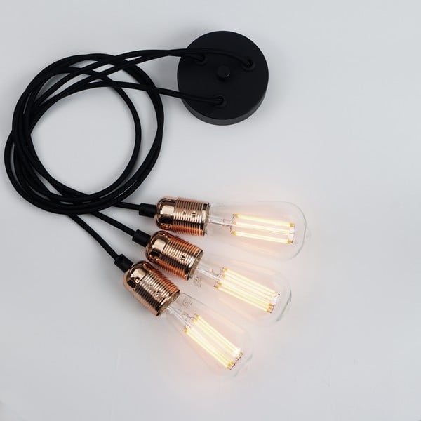 Čierne trojramenné závesné svietidlo s detailmi v medenej farbe Sotto Luce Uno-image-4