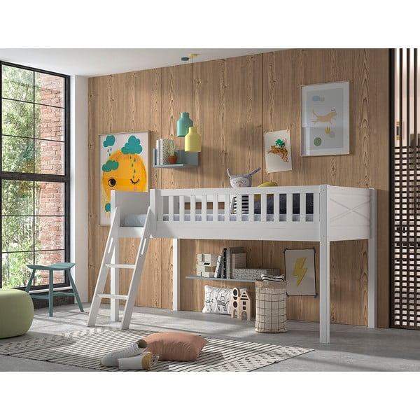 Biela vyvýšená detská posteľ z borovicového dreva 90x200 cm SCOTT – Vipack-image-1