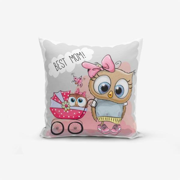 Obliečka na vaknúš s prímesou bavlny Minimalist Cushion Covers Best Mom Owl, 45 × 45 cm