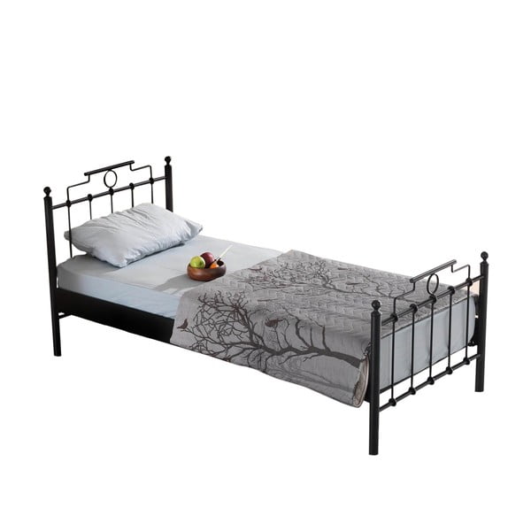 Čierna kovová jednolôžková posteľ s roštom 90x200 cm Hatkus – Kalune Design-image-2