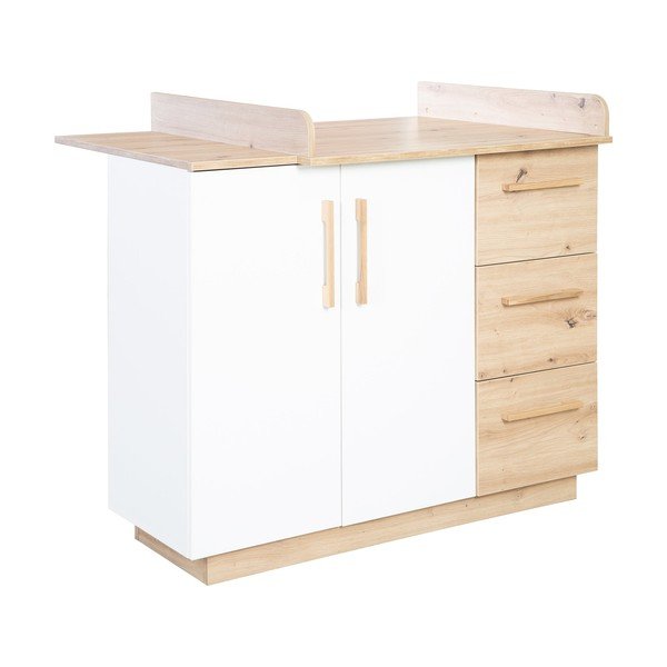 Biela/v prírodnej farbe detská komoda v dekore duba s prebaľovacím pultom 118x103x79 cm Lion – Roba-image-2