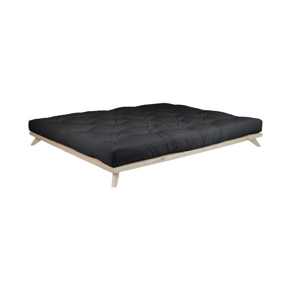 Dvojlôžková posteľ z borovicového dreva s matracom Karup Design Senza Double Latex Natural/Black, 160 × 200 cm