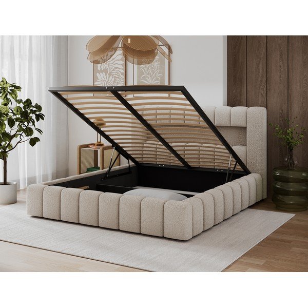 Béžová čalúnená dvojlôžková posteľ s úložným priestorom s roštom 140x200 cm Lamica – ELTAP-image-4