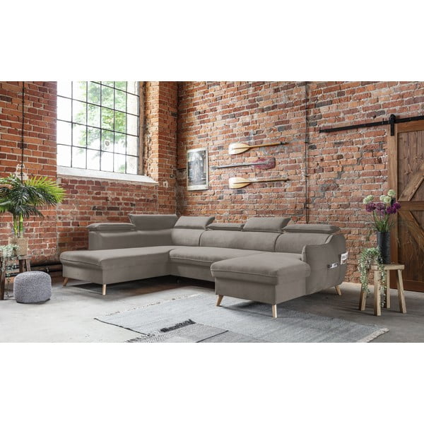 Svetlohnedá zamatová rozkladacia rohová pohovka do "U" (ľavý roh) Sweet Harmony – Miuform-image-3