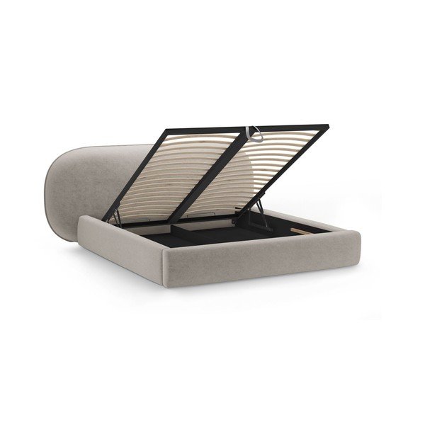 Béžová čalúnená dvojlôžková posteľ s úložným priestorom s roštom 200x200 cm Ovalo – Micadoni -image-2