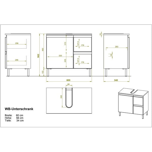 Biela skrinka pod umývadlo v dekore duba 60x56 cm Torrance - Germania-image-4