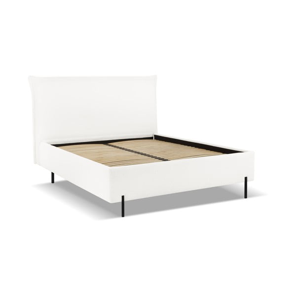 Biela čalúnená dvojlôžková posteľ s úložným priestorom a roštom 160x200 cm Armie – Milo Casa