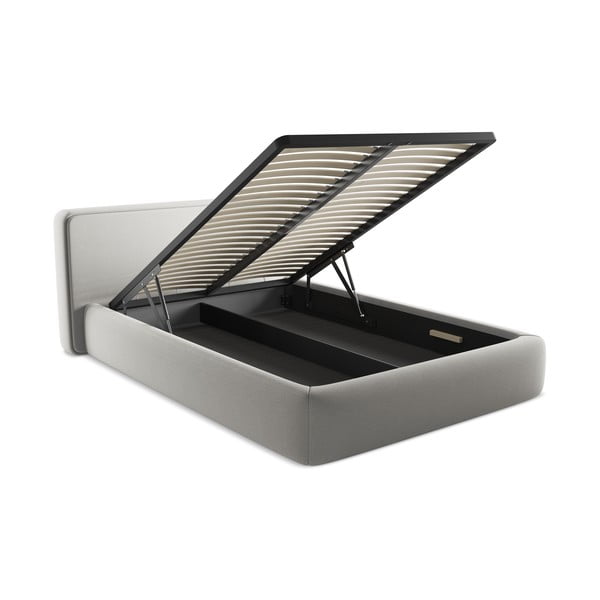Svetlosivá čalúnená dvojlôžková posteľ s úložným priestorom s roštom 140x200 cm Kiana – Makamii-image-3