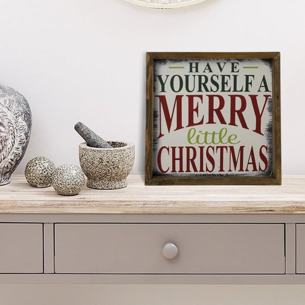 Obraz v ráme z borovicového dreva Little Christmas, 34 x 34 cm