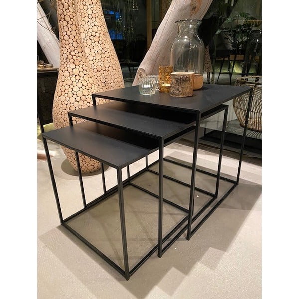 Čierne kovové konferenčné stolíky v súprave 3 ks 50x50 cm Pebble – Unique Furniture-image-2