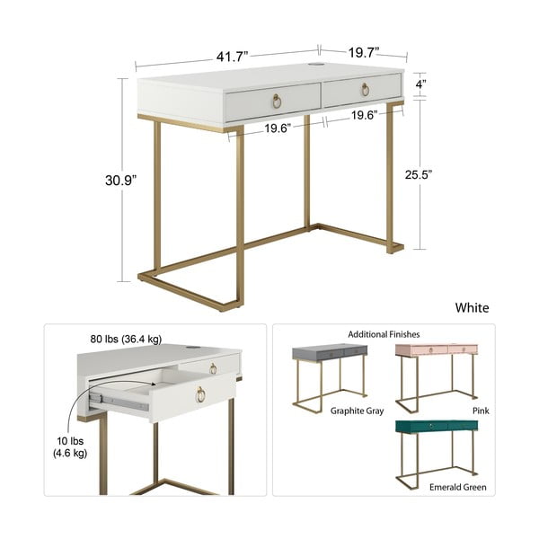 Biely pracovný stôl CosmoLiving by Cosmopolitan Camila-image-4