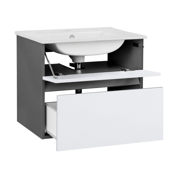 Bielo–antracitová závesná skrinka bez umývadla 60x52 cm Wisla – Støraa-image-1