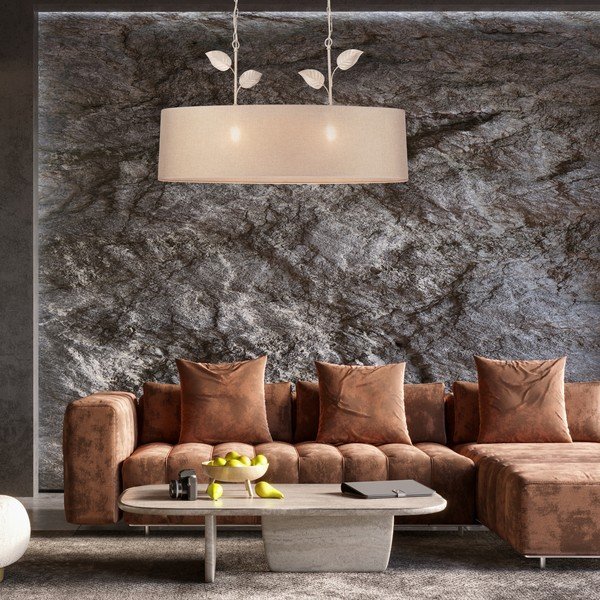 Závesné svietidlo v zlatej farbe s textilným tienidlom Noemi – LAMKUR-image-1