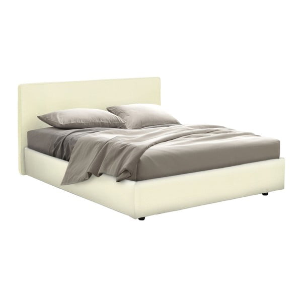 Béžová dvojlôžková posteľ s úložným priestorom, matracom a poťahom z koženky 13Casa Ninfea, 160 x 200 cm