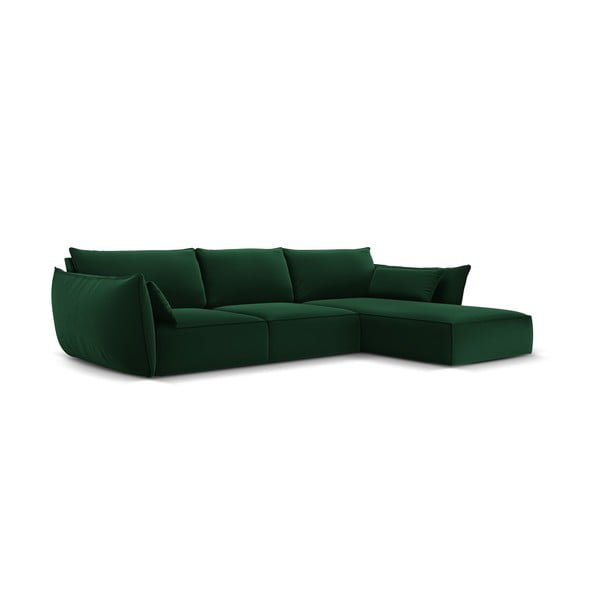 Tmavozelená zamatová rohová pohovka (pravý roh/s leňoškou) Vanda – Mazzini Sofas-image-2