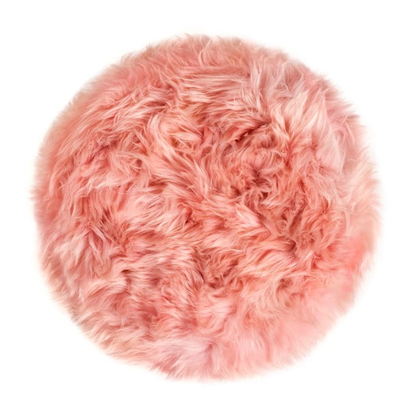 Ružový sedák z ovčej kožušiny na jedálenskú stoličku Royal Dream, Ø 35 cm