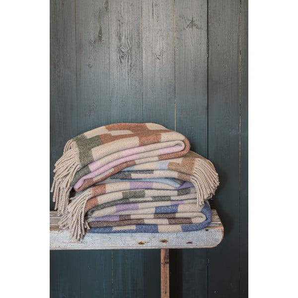 Modro-hnedá deka s prímesou vlny 130x190 cm Maze - Mette Ditmer Denmark-image-3