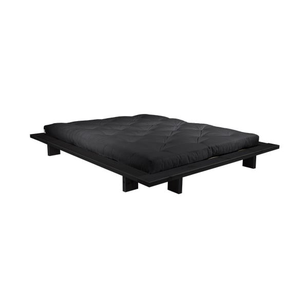 Dvojlôžková posteľ z borovicového dreva s matracom Karup Design Japan Comfort Mat Black/Black, 160 × 200 cm