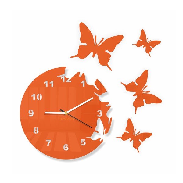 Hodiny z plexiskla Butterfly Orange