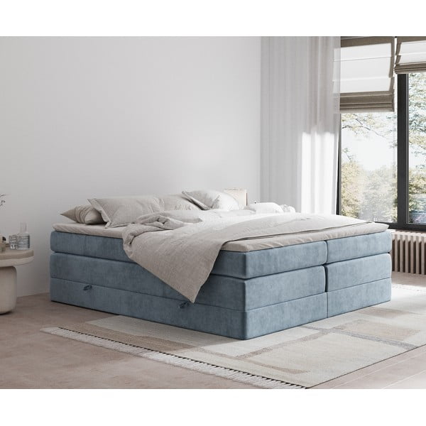 Modrá boxspring posteľ s úložným priestorom/bez čela 200x200 cm Juniper – Maison de Rêve-image-1