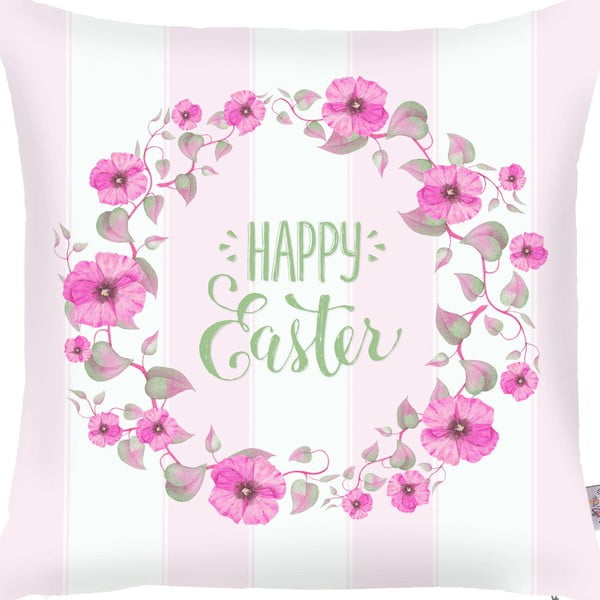Ružovo-biela obliečka na vankúš Apolena Happy Easter, 43 × 43 cm