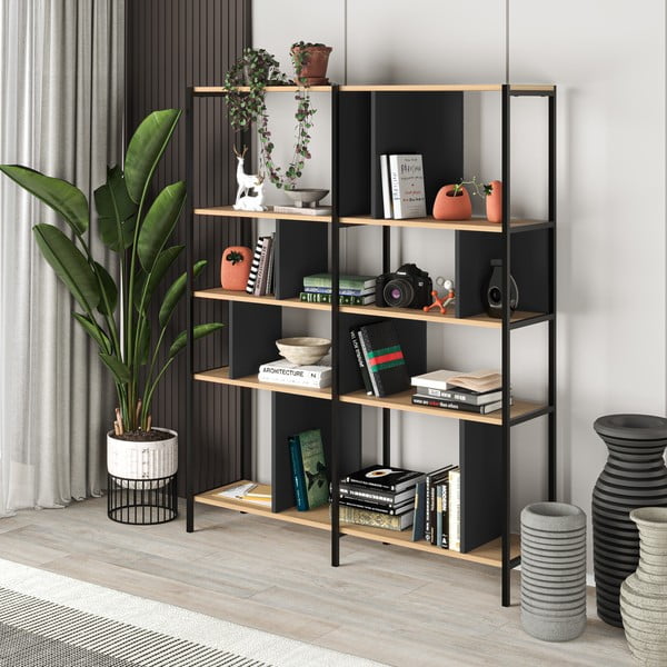 Knižnica v dekore duba v čierno-prírodnej farbe 144x175 cm Alabama – Marckeric-image-4