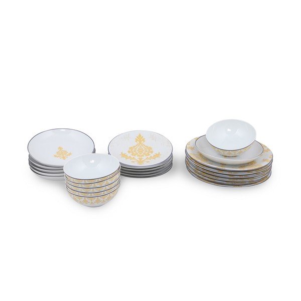 24-dielna súprava bielo-žltého porcelánového riadu Kütahya Porselen Ornaments-image-2