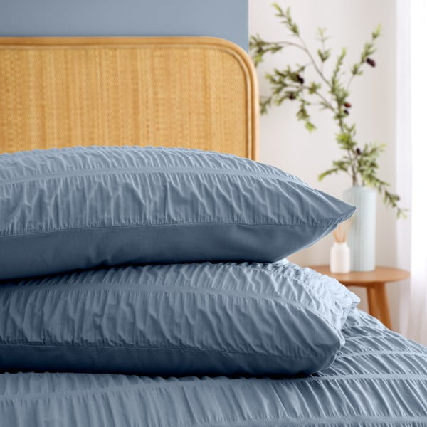 Modré krepové obliečky na dvojlôžko 200x200 cm Seersucker – Catherine Lansfield-image-3